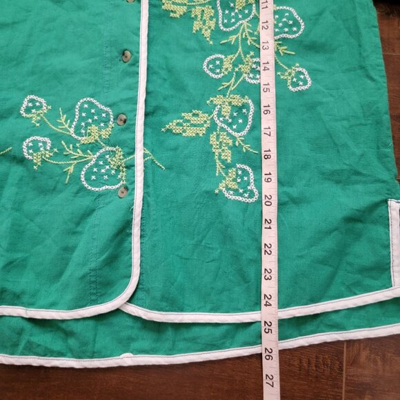 Free People Strawberry Shirt Womens XS Green Embroidered Vintage Oversized Retro - Picture 8 of 8